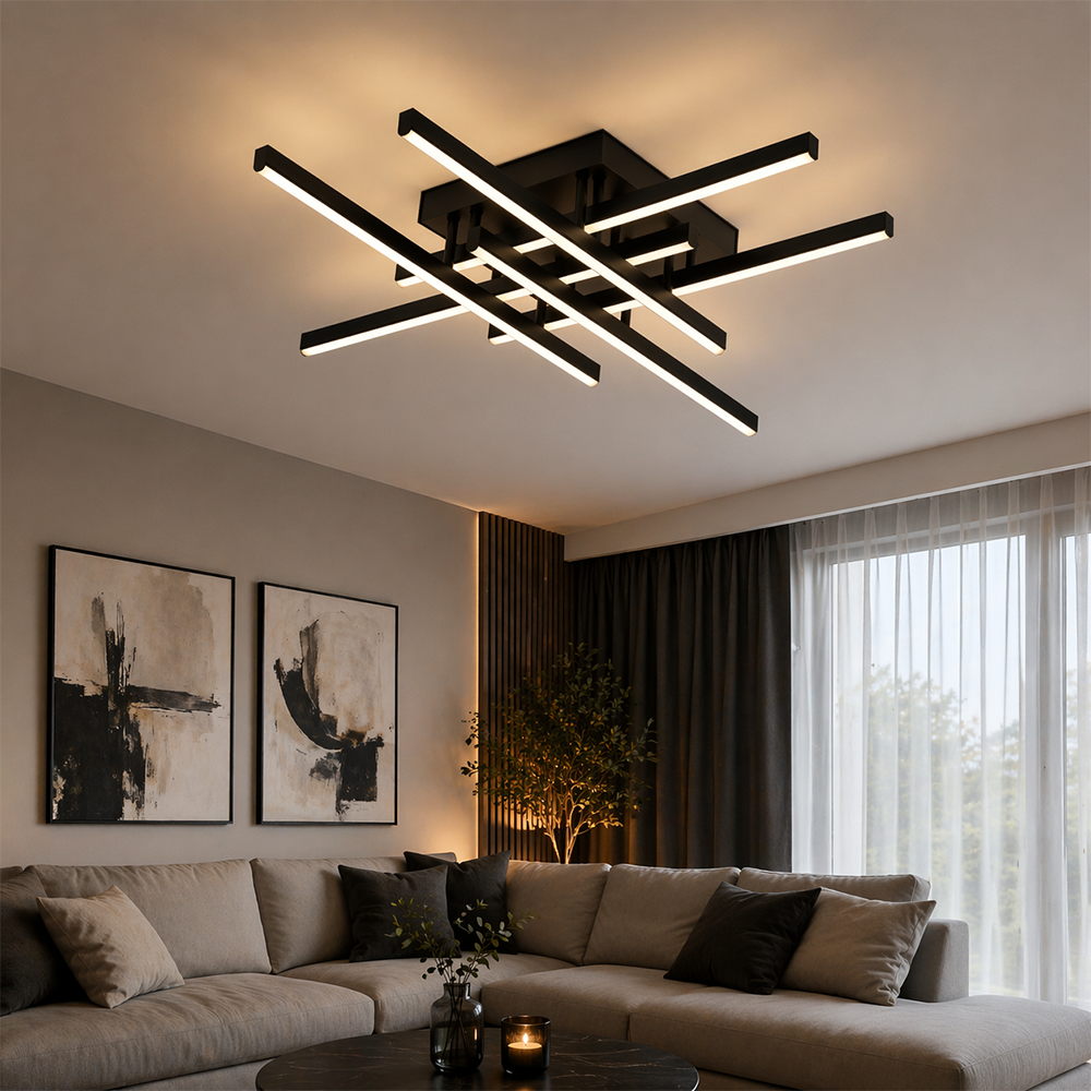 Lampadario LED con Telecomando LINEX, 81W, 6 Elementi, Lineare, Luce Fredda/Calda/Neutra, Dimmerabile, Nero Lampadari LED con Telecomando Titolo predefinito Alessandro Design