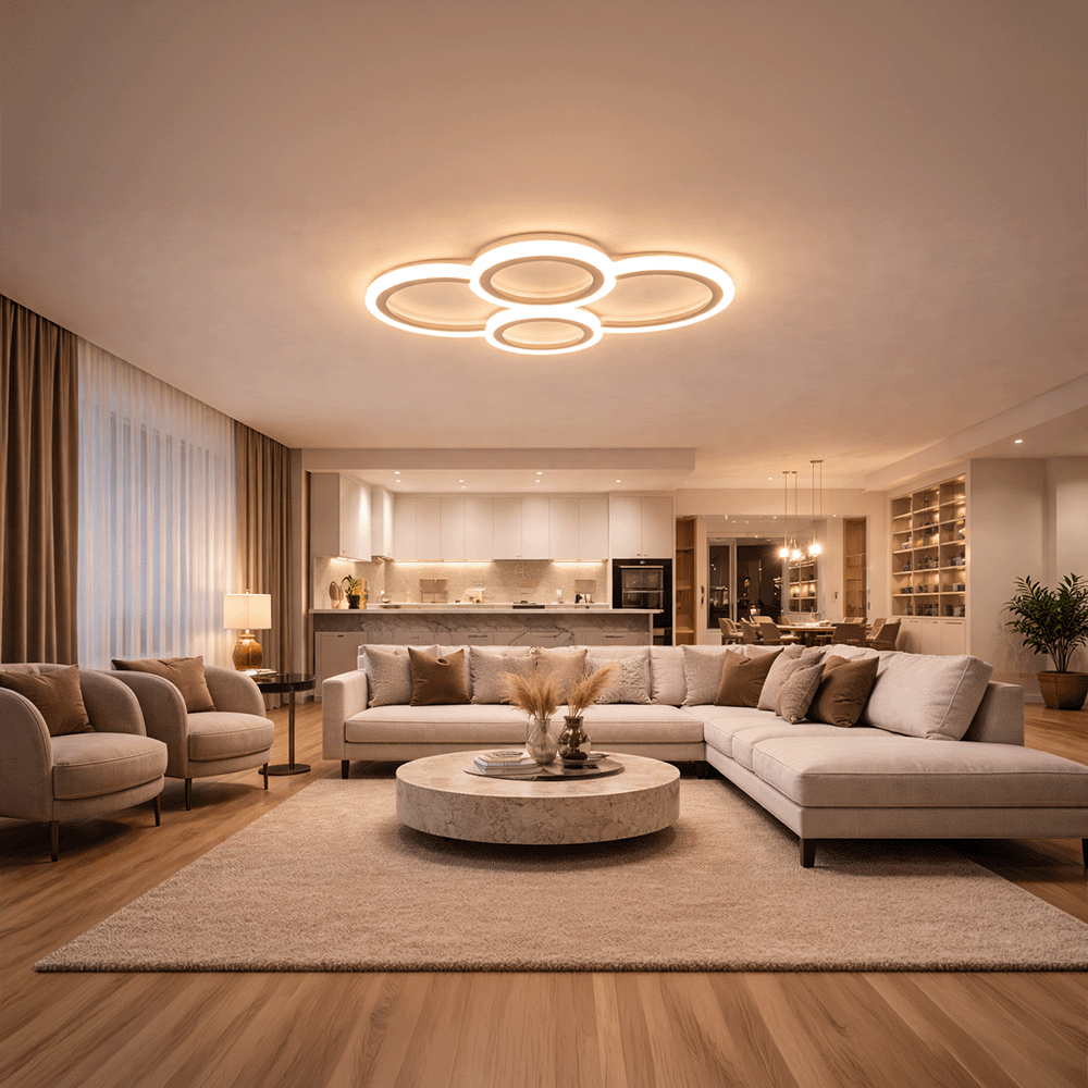 Lampadario a LED con telecomando BETTY 43W, 4 Cerchi, Luce Fredda/Calda/Neutra, Dimmerabile, Lampadario a LED Bianco con telecomando Titolo predefinito Alessandro Design