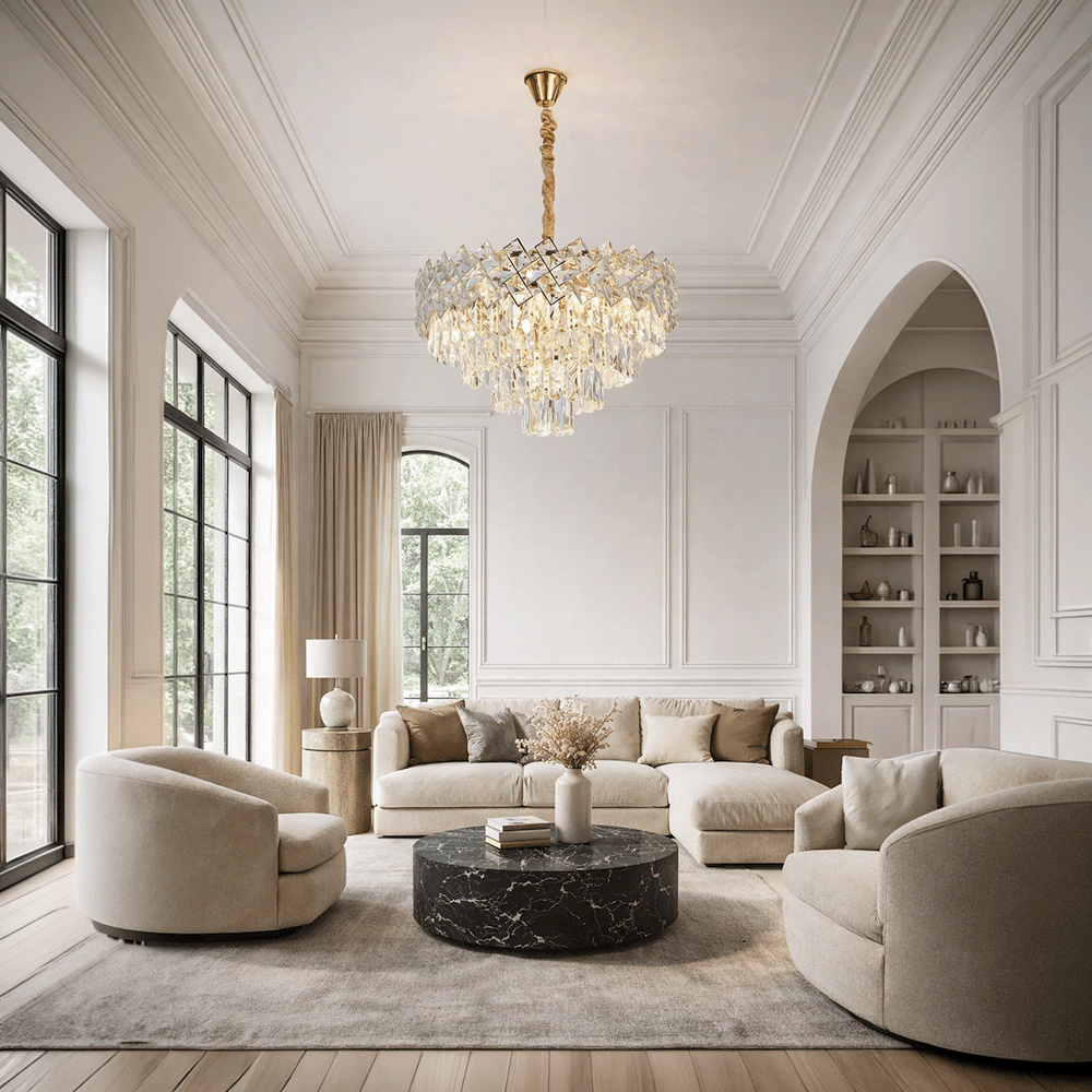 Lampadario in Cristallo WINDSOR Elegance 8x E14, Diametro 39cm, Oro Lucido, Altezza Regolabile, Metallo e Cristallo Lampadari in Cristallo Titolo predefinito Alessandro Design