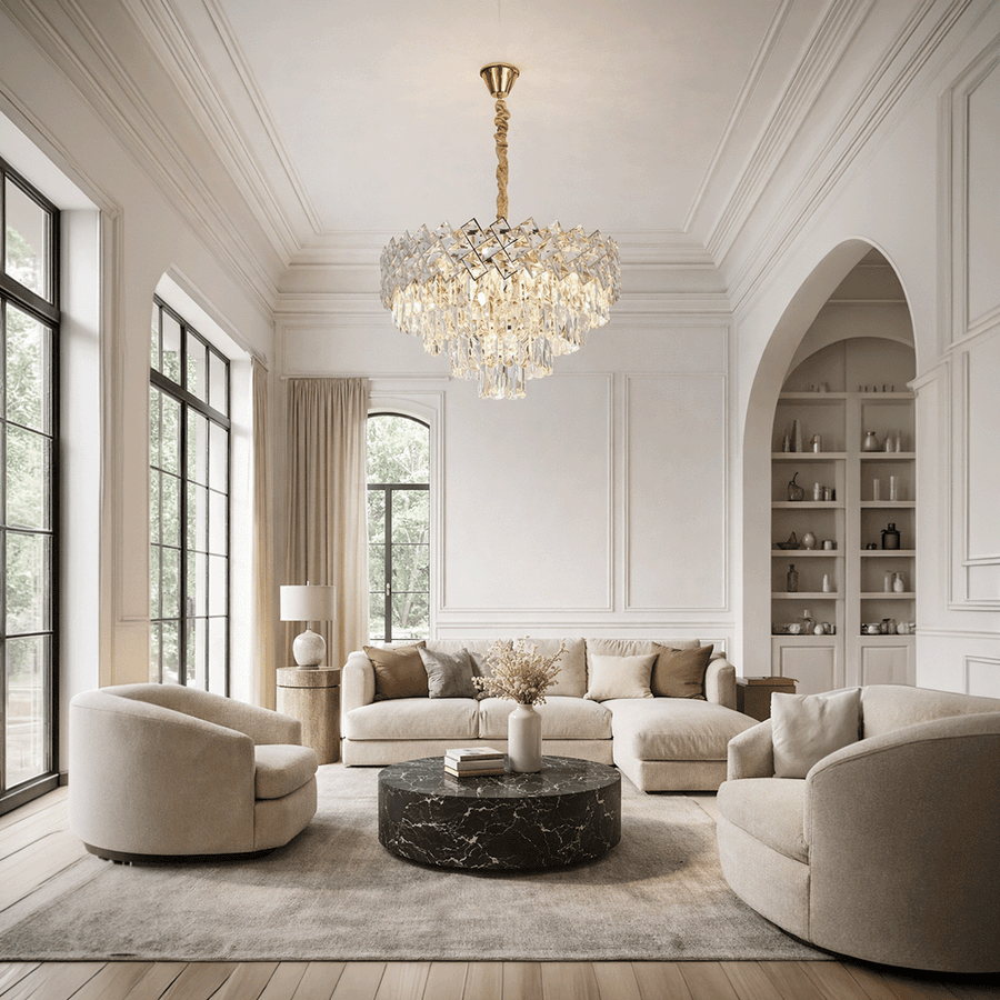 Lampadario in Cristallo WINDSOR Elegance 8x E14, Diametro 39cm, Oro Lucido, Altezza Regolabile, Metallo e Cristallo Lampadari in Cristallo Titolo predefinito Alessandro Design