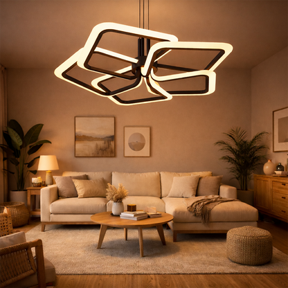 Lampadario LED a Sospensione con Telecomando 103W, 5 Quadrati, Luce Fredda/Calda/Neutra, Dimmerabile, Lampadari LED Neri con Telecomando Titolo predefinito Alessandro Design