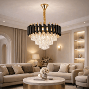 Lampadario in Cristallo VERSAILLES Nobile 5xE14, Diametro 40cm, Lampadari in Cristallo Oro Lucido e Nero Titolo predefinito Alessandro Design