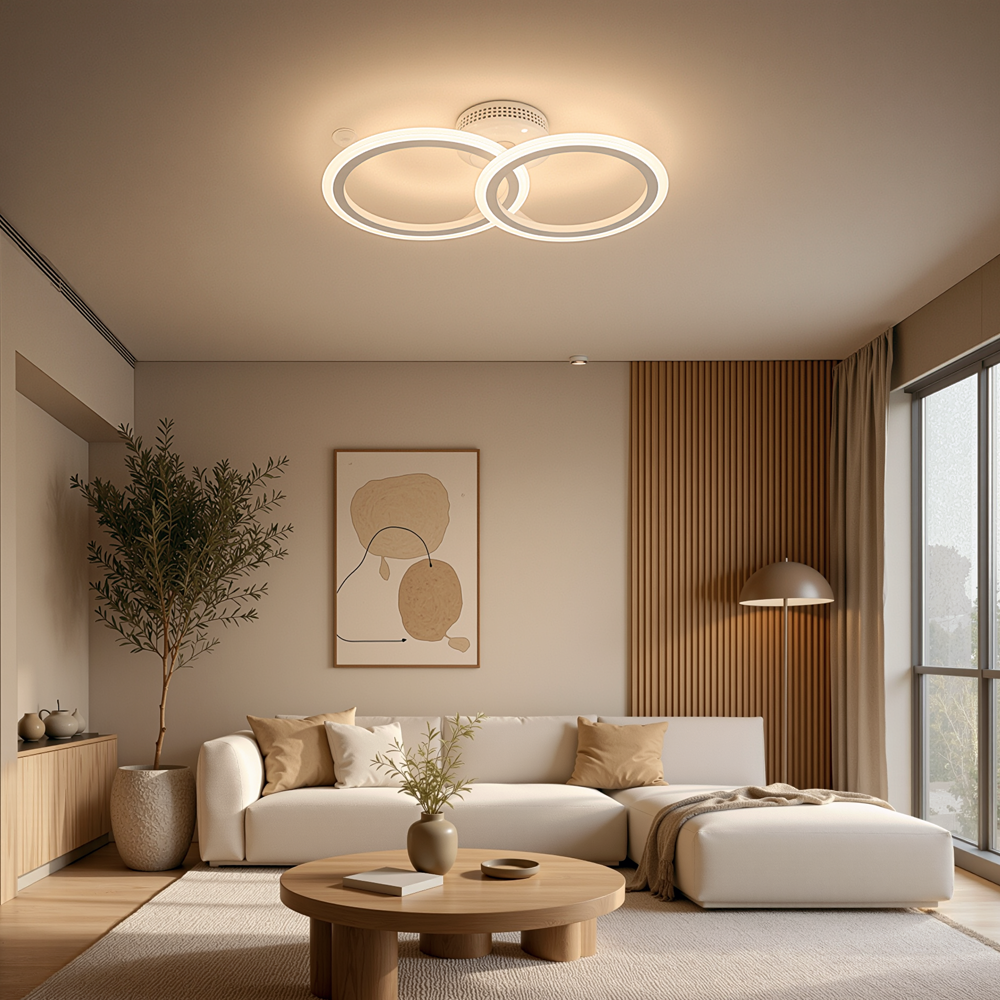 Lampadario a LED con telecomando BETTY 27W, 2 Cerchi, Luce Fredda/Calda/Neutra, Dimmerabile, Lampadario a LED Bianco con telecomando Titolo predefinito Alessandro Design