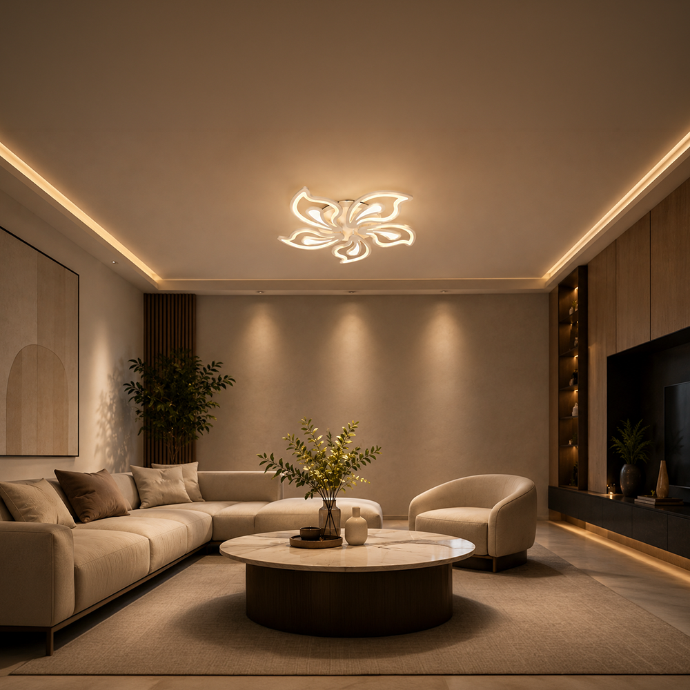 Lampadario a LED con telecomando GLORIOSA 95W, 5 Petali, Luce Fredda/Calda/Neutra, Dimmerabile, Lampadario a LED Bianco con telecomando Titolo predefinito Alessandro Design
