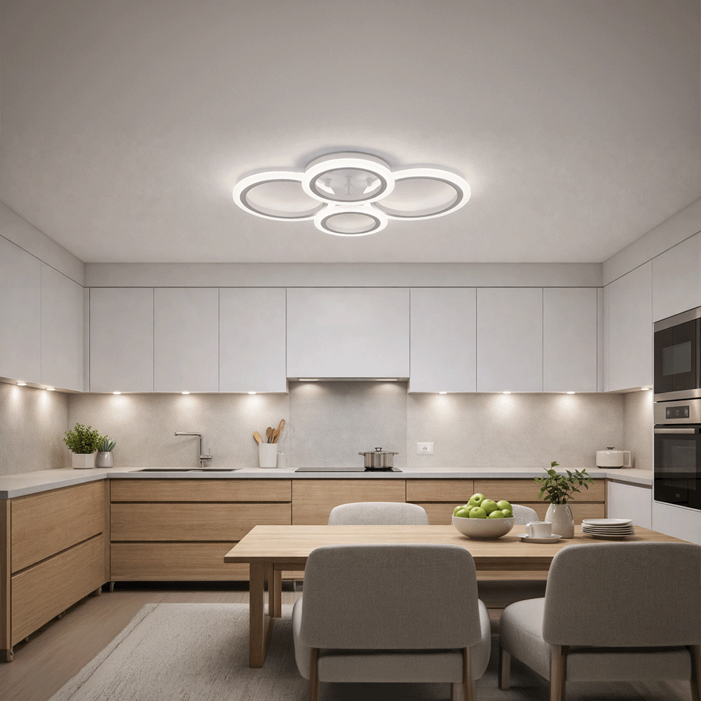 Lampadario a LED con telecomando BETTY 43W, 4 Cerchi, Luce Fredda/Calda/Neutra, Dimmerabile, Lampadario a LED Bianco con telecomando Titolo predefinito Alessandro Design