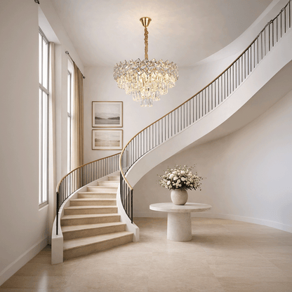 Lampadario in Cristallo WINDSOR Elegance 8x E14, Diametro 39cm, Oro Lucido, Altezza Regolabile, Metallo e Cristallo Lampadari in Cristallo Titolo predefinito Alessandro Design