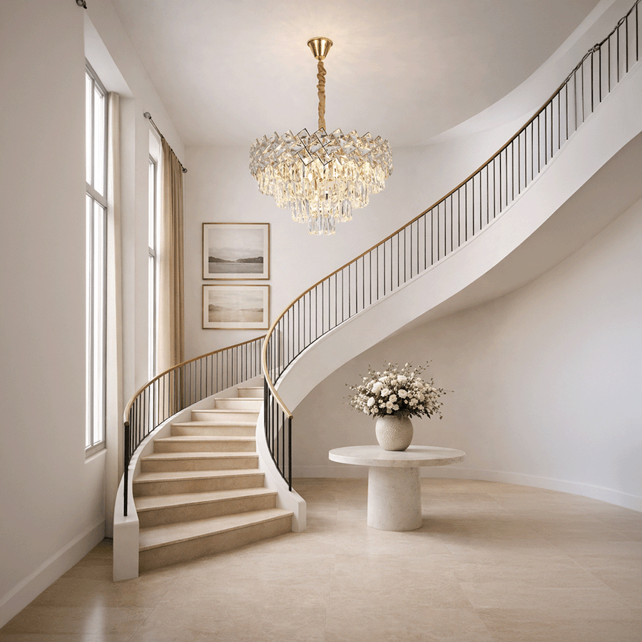 Lampadario in Cristallo WINDSOR Elegance 8x E14, Diametro 39cm, Oro Lucido, Altezza Regolabile, Metallo e Cristallo Lampadari in Cristallo Titolo predefinito Alessandro Design