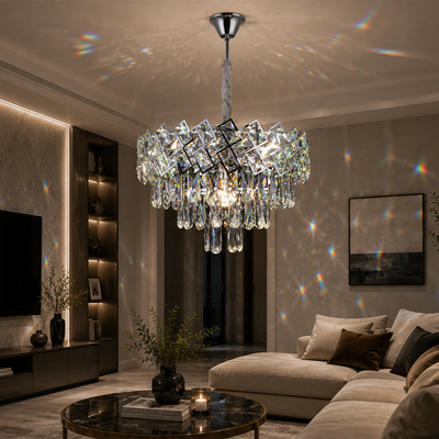 Lampadario in Cristallo WINDSOR Nobile 5xE14, Diametro 39cm, Cromo Lucido, Altezza Regolabile