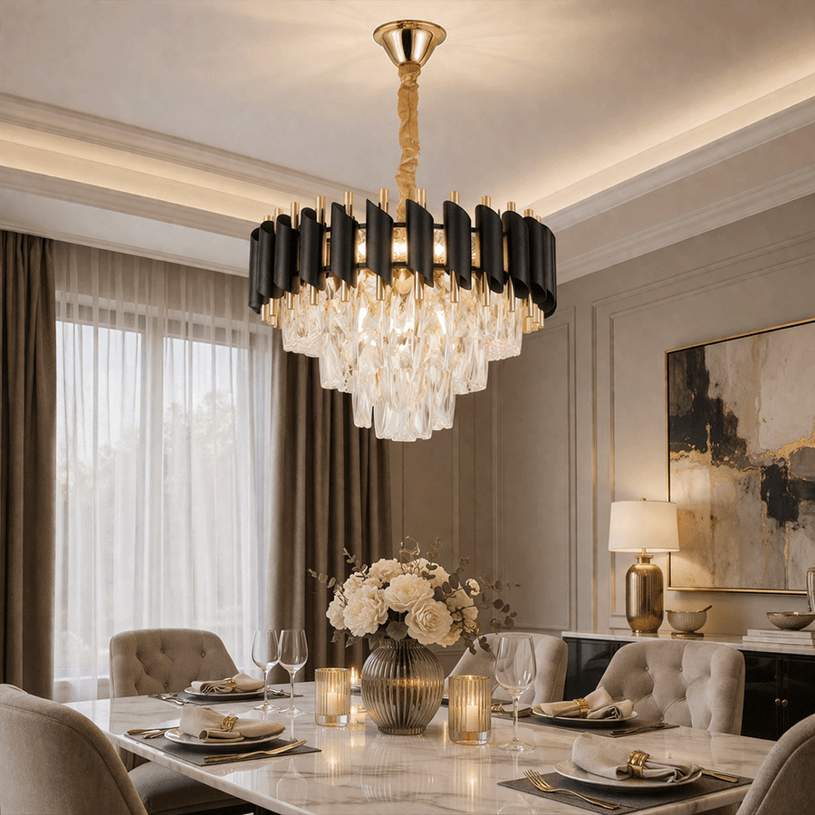 Lampadario in Cristallo VERSAILLES Nobile 5xE14, Diametro 40cm, Lampadari in Cristallo Oro Lucido e Nero Titolo predefinito Alessandro Design