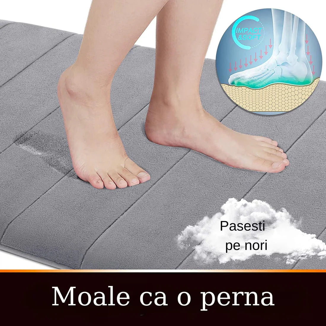 Tappetino da bagno, 50x80 cm, grigio, antiscivolo, assorbente. Titolo predefinito Alessandro Design