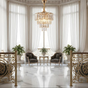 Candelabro in cristallo VALMONT Petito 3xE14, D30 cm, Oro, Altezza regolabile, Metallo e cristallo Candelabro in cristallo Titolo predefinito Alessandro Design