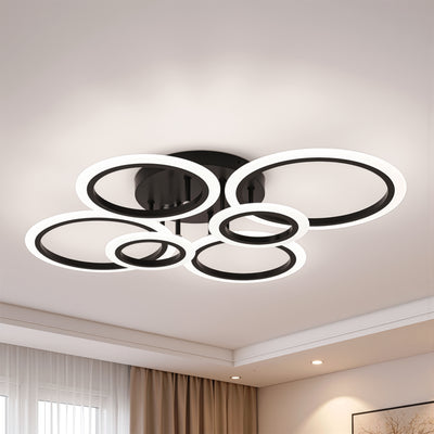 Lampadario LED con telecomando BETTY 82W, 6 Cerchi, Luce Fredda/Calda/Neutra, Dimmerabile, Nero
