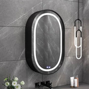 Specchio con armadietto a LED, ovale, 50x80 cm, antiappannamento, luce fredda/calda/neutra, cornice nera, spazio contenitore Specchi per armadietti Titolo predefinito Alessandro Design