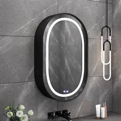 Specchio con armadietto a LED, ovale, 50x80 cm, antiappannamento, luce fredda/calda/neutra, cornice nera, spazio contenitore Specchi per armadietti Titolo predefinito Alessandro Design