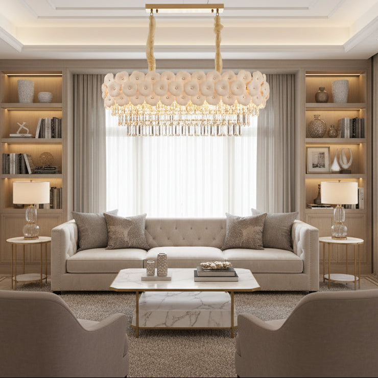Lampadario in Cristallo PETAL Regalis 12xE14, 80x30 cm, Oro, Altezza Regolabile, Metallo e Cristallo Lampadari in Cristallo Titolo predefinito Alessandro Design