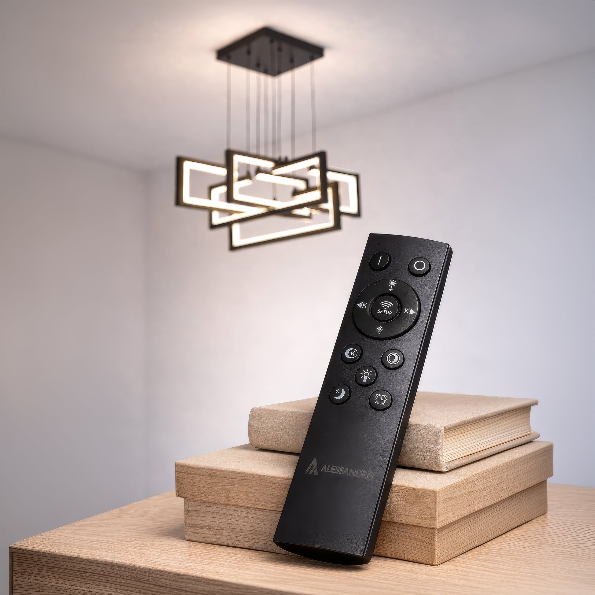Lampadario LED con Telecomando, Sospensione 96W, 4 Elementi, Luce Fredda/Calda/Neutra, Dimmerabile, Altezza Regolabile, Nero Lampadari LED con Telecomando Titolo predefinito Alessandro Design