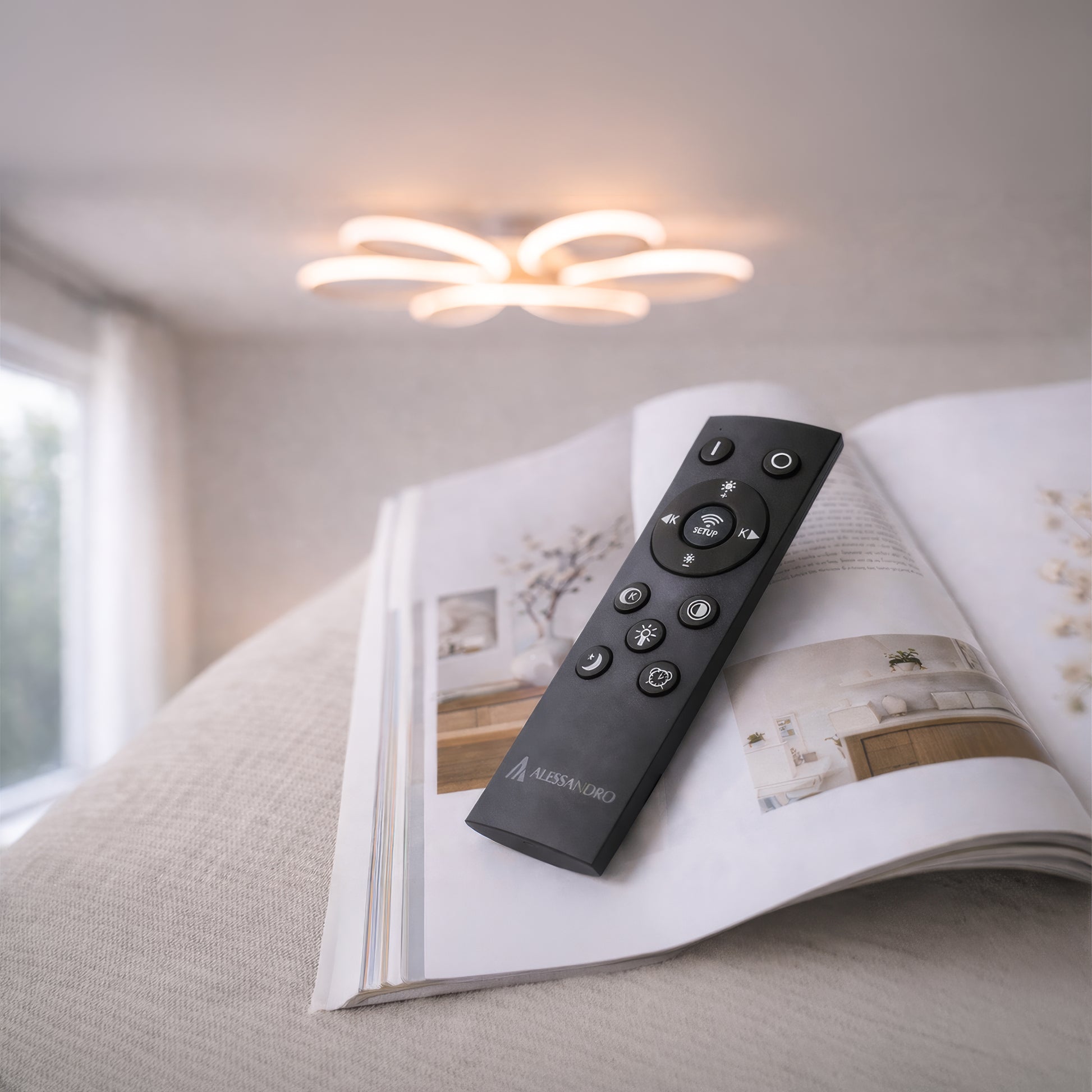 Lampadario a LED con telecomando ELIZA, 63W, Luce Fredda/Calda/Neutra, Dimmerabile, Lampadario a LED Bianco con telecomando Titolo predefinito Alessandro Design