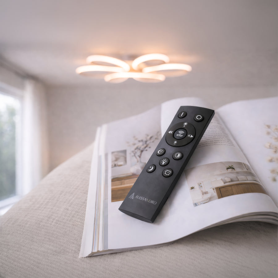 Lampadario a LED con telecomando ELIZA, 63W, Luce Fredda/Calda/Neutra, Dimmerabile, Lampadario a LED Bianco con telecomando Titolo predefinito Alessandro Design