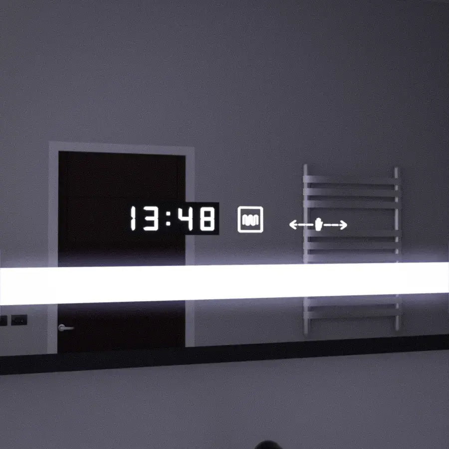 Specchio rettangolare a LED, 120x80 cm, sensore Marcello MotionGlow, sistema antiappannamento, orologio e termometro, lente d'ingrandimento cosmetica, Specchi Marcello dimmerabili Titolo predefinito Alessandro Design