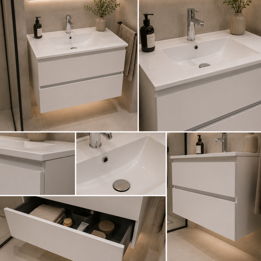 Set di mobili da bagno BELO, mobiletto per lavabo, 2 cassetti, bianco