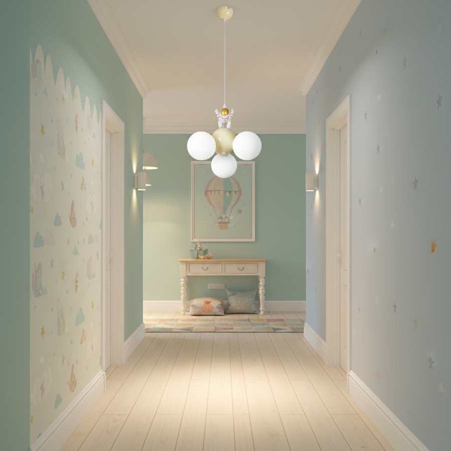 Lampadario ASTRONAUT, 3xG9, D30 cm, Metallo Resina, Oro Bianco Lampadari per bambini Titolo predefinito Alessandro Design