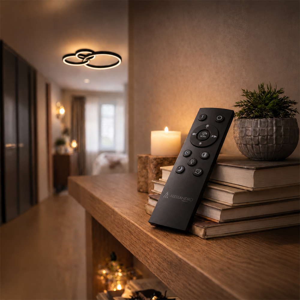 Lampadario LED con telecomando RINOVA 66W, 2 Cerchi, Luce Fredda/Calda/Neutra, Dimmerabile, Nero Lampadari LED con Telecomando Titolo predefinito Alessandro Design