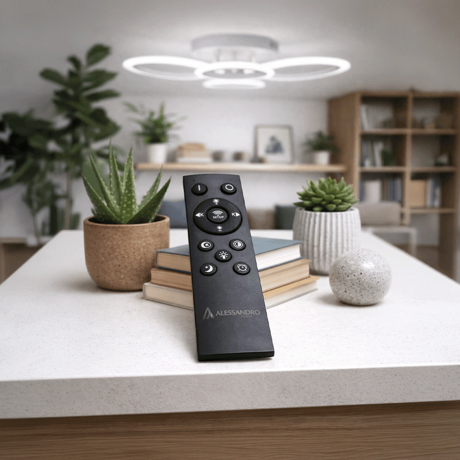 Lampadario a LED con telecomando BETTY 43W, 4 Cerchi, Luce Fredda/Calda/Neutra, Dimmerabile, Lampadario a LED Bianco con telecomando Titolo predefinito Alessandro Design