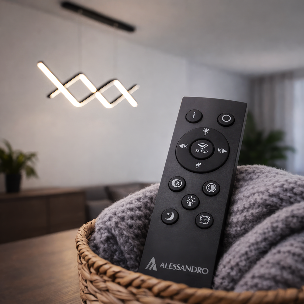 Lampadario LED a Sospensione con Telecomando ZIGZAG 27W, Luce Fredda/Calda/Neutra, Dimmerabile, Nero, Lampadari LED con Telecomando Titolo predefinito Alessandro Design