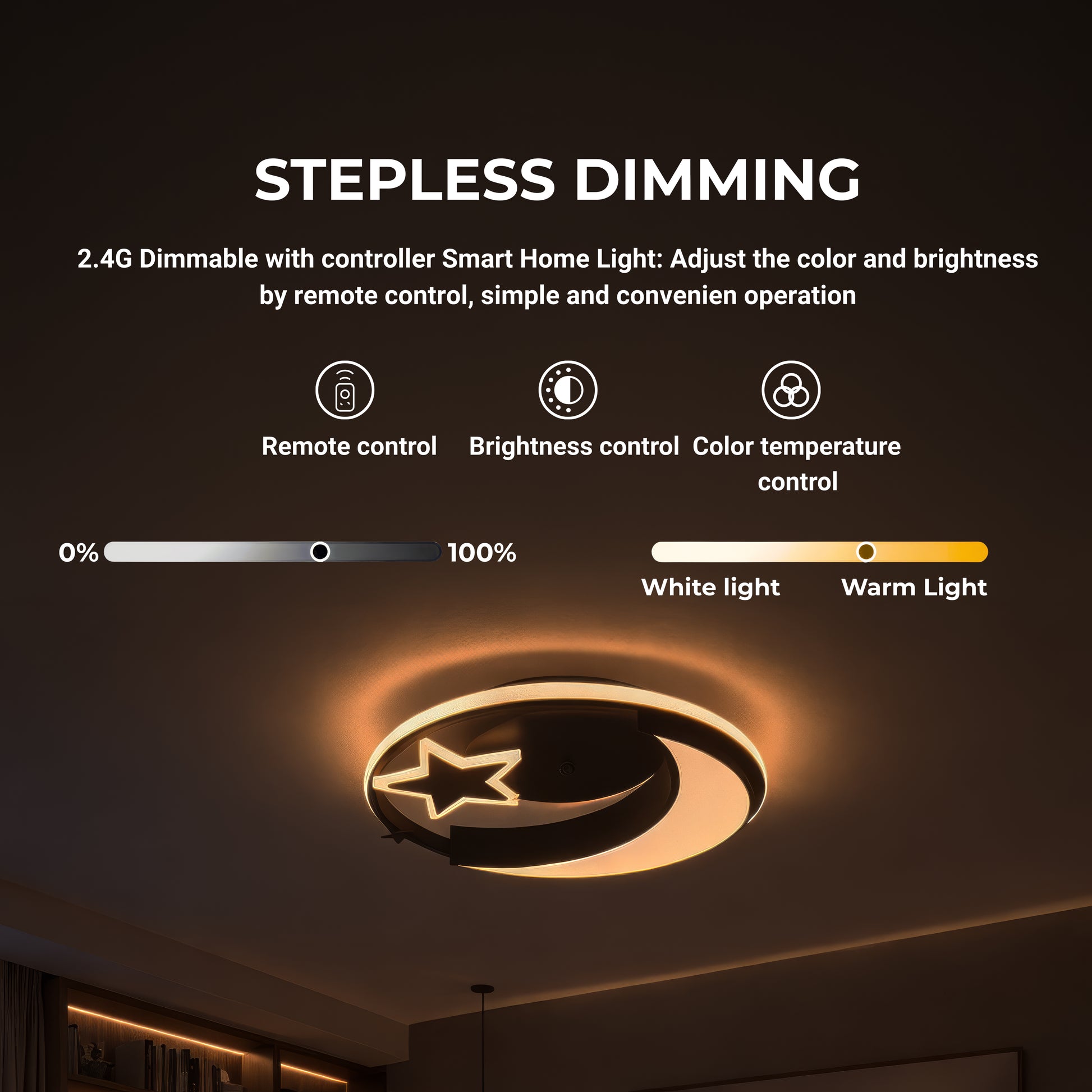 Lampadario a LED con telecomando ALYONA 44W, Luna e Stella, Luce Fredda/Calda/Neutra, Dimmerabile, Nero Lampadario a LED con telecomando Titolo predefinito Alessandro Design
