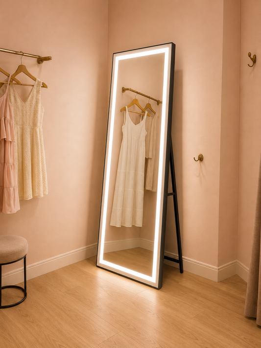 Specchio rettangolare a LED, cornice nera, 50x160 cm, dimmerabile, luce fredda/calda/neutra, Dressing Couture