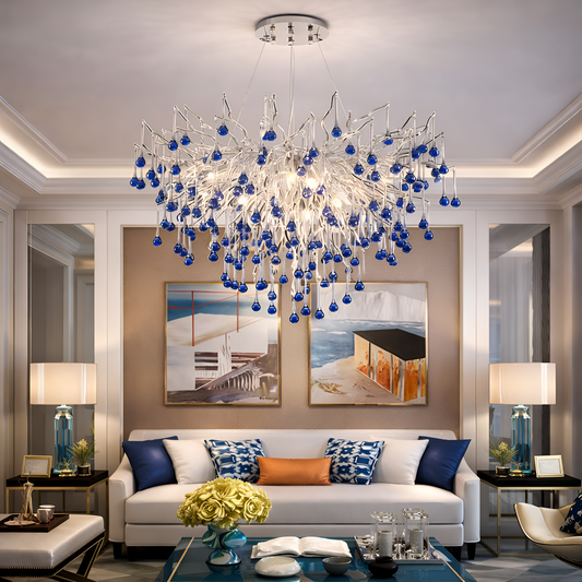 Lampadario in cristallo CC335/600CH, 9x G9, cristalli cromati e blu, 60 cm, altezza regolabile Lampadari in cristallo Titolo predefinito Alessandro Design