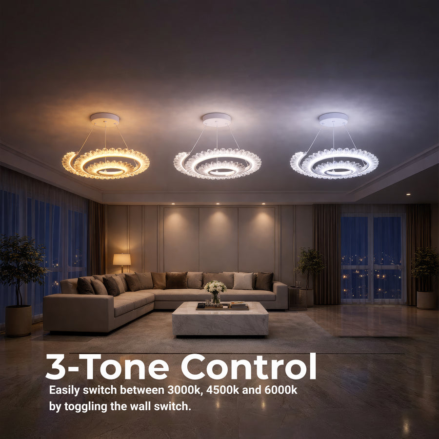 Lampadario LED con telecomando LT188WH, Cristallo e metallo, 40W, Dimmerabile, Altezza regolabile, Luce fredda/calda/neutra, Illuminazione di lusso Lampadari LED con telecomando Titolo predefinito Alessandro Design