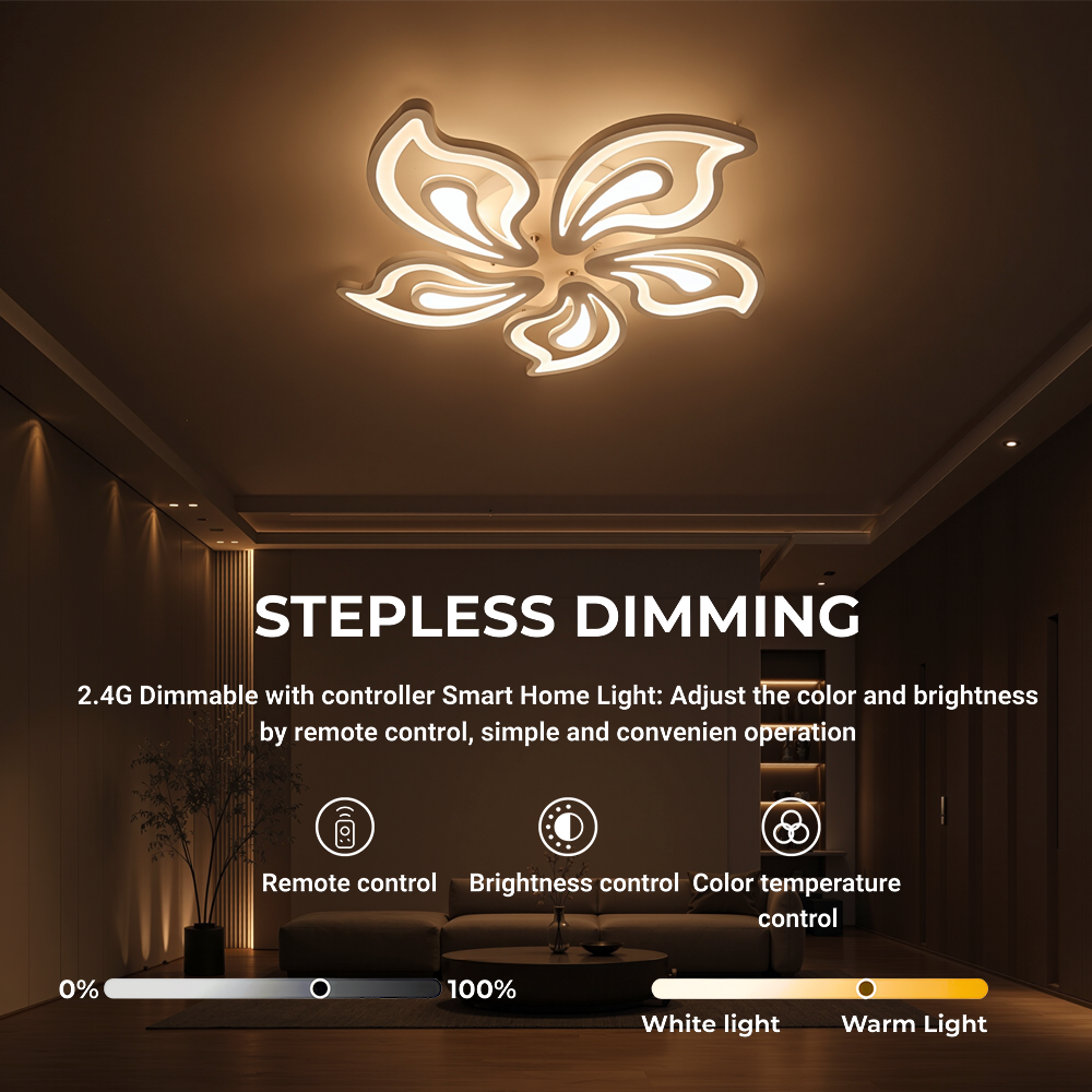 Lampadario a LED con telecomando GLORIOSA 95W, 5 Petali, Luce Fredda/Calda/Neutra, Dimmerabile, Lampadario a LED Bianco con telecomando Titolo predefinito Alessandro Design