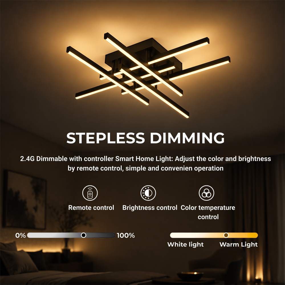 Lampadario LED con Telecomando LINEX, 81W, 6 Elementi, Lineare, Luce Fredda/Calda/Neutra, Dimmerabile, Nero Lampadari LED con Telecomando Titolo predefinito Alessandro Design