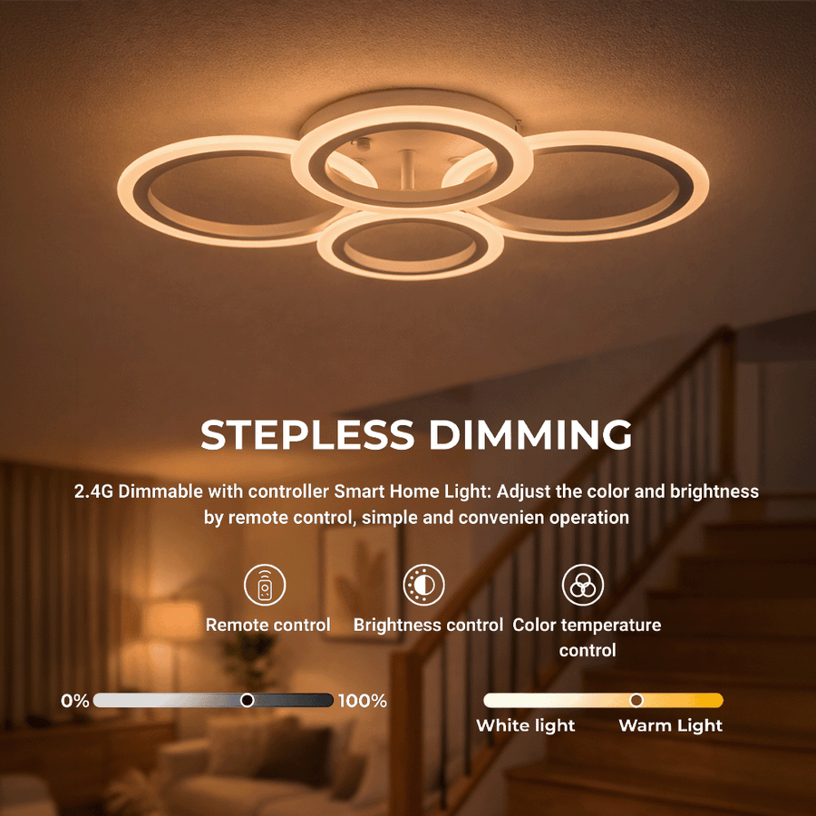 Lampadario a LED con telecomando BETTY 43W, 4 Cerchi, Luce Fredda/Calda/Neutra, Dimmerabile, Lampadario a LED Bianco con telecomando Titolo predefinito Alessandro Design