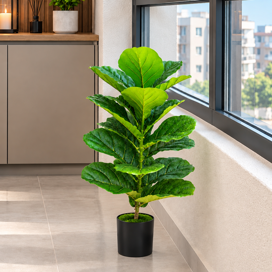 Pianta artificiale di fico, 70 cm, verde, con vaso