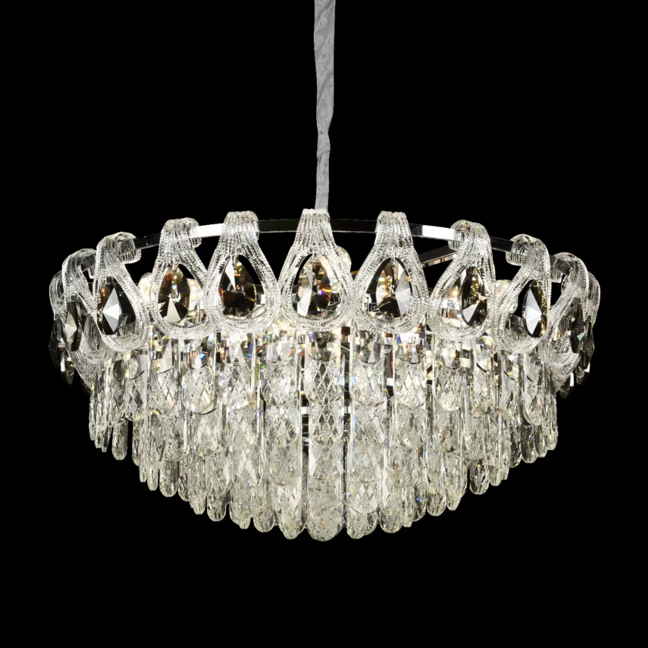 Candelabro in cristallo CC5122/500CR 9x E14, diametro 50 cm, cromo lucido, altezza regolabile Candelabro in cristallo Titolo predefinito Alessandro Design