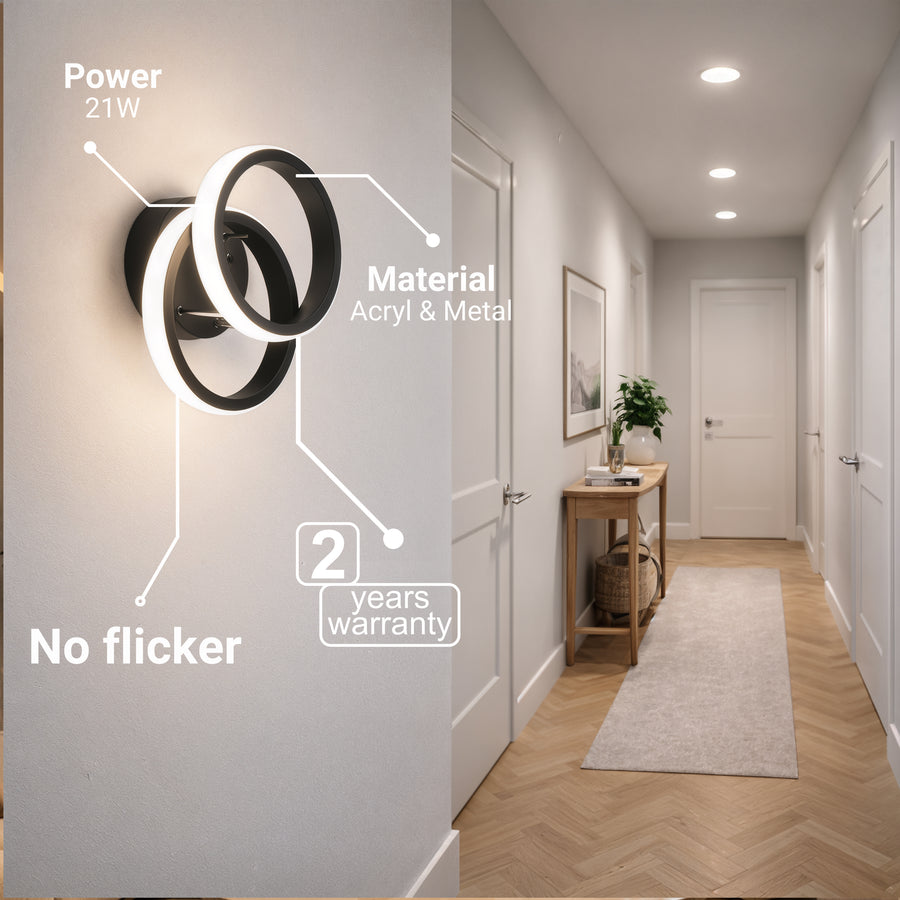 Lampadario LED VERTEX CIRCULA 21W, 2 Cerchi, Strutture in Metallo, Luce Fredda/Calda/Neutra 3000K/4000K/6000K, Nero, Lampadari LED in metallo Titolo predefinito Alessandro Design