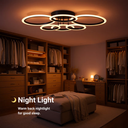 Lampadario LED con Telecomando BETTY 82W, 6 Cerchi, Luce Fredda/Calda/Neutra, Dimmerabile, Lampadari LED Neri con Telecomando Titolo predefinito Alessandro Design