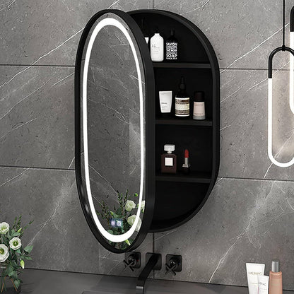 Specchio con armadietto a LED, ovale, 50x80 cm, antiappannamento, luce fredda/calda/neutra, cornice nera, spazio contenitore Specchi per armadietti Titolo predefinito Alessandro Design