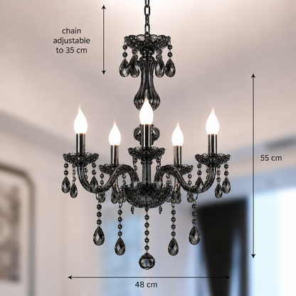 Lampadario di cristallo ALNWICK Eleganza, 5xE14, diametro 48 cm, nero, altezza regolabile Lampadari classici Titolo predefinito Alessandro Design