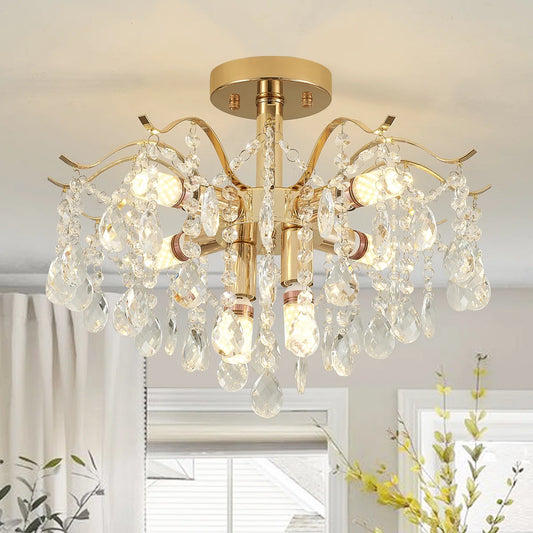 Lampadario in cristallo Fiamma, 6x E14, diametro 45 cm, oro, metallo e cristallo Lampadari in cristallo Titolo predefinito Alessandro Design
