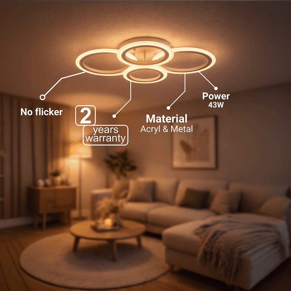 Lampadario a LED con telecomando BETTY 43W, 4 Cerchi, Luce Fredda/Calda/Neutra, Dimmerabile, Lampadario a LED Bianco con telecomando Titolo predefinito Alessandro Design