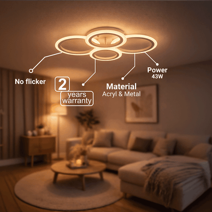 Lampadario a LED con telecomando BETTY 43W, 4 Cerchi, Luce Fredda/Calda/Neutra, Dimmerabile, Lampadario a LED Bianco con telecomando Titolo predefinito Alessandro Design