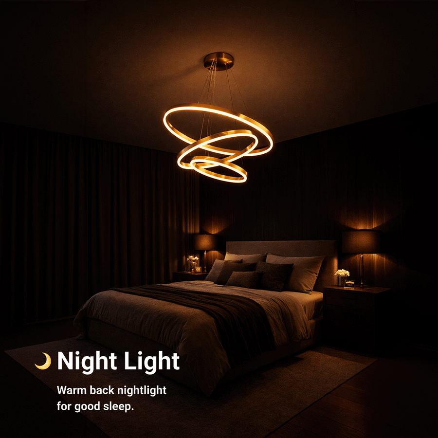 Lustra LED suspendata cu telecomanda ELIZABETH, 85W, 3 Cercuri, lumina Rece/Calda/Neutra, Dimabila, Auriu Lucios, Inaltime Reglabila Lustre LED cu Telecomanda Default Title Alessandro Design