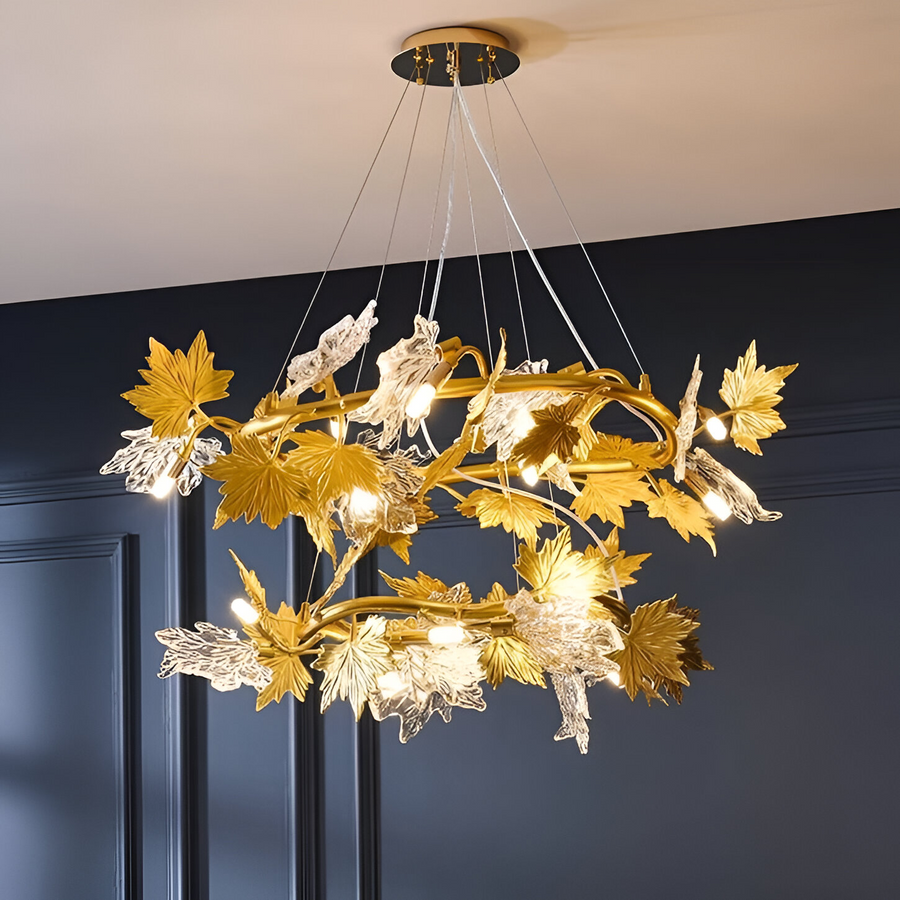 Lampadario Moderno, LEAFORA Regalis, 2 Cerchi, 12xE14, Diametro 80cm, Oro, Altezza Regolabile, Metallo e Cristallo Lampadari Moderni Titolo predefinito Alessandro Design