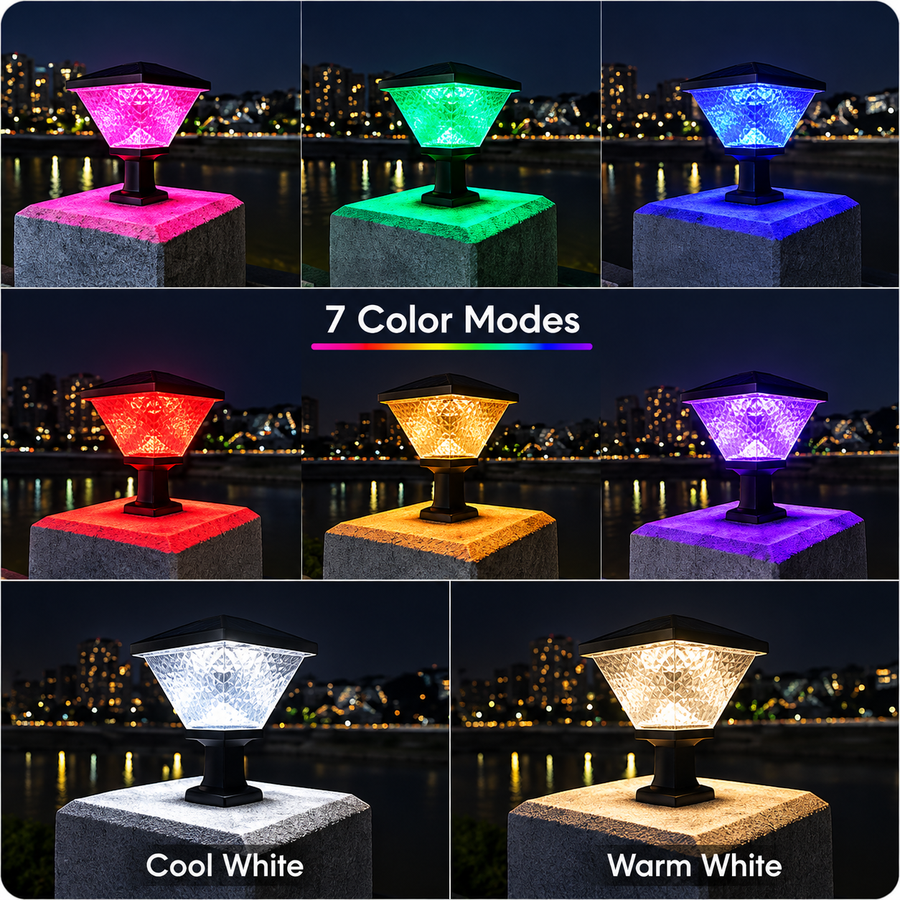 Lampa Solara LED pentru Stalp Exterior SOLEO, 8W, Lumina Calda/Rece/Neutra + RGB, Forma Patrata, Aluminiu, Negru, Dimabila