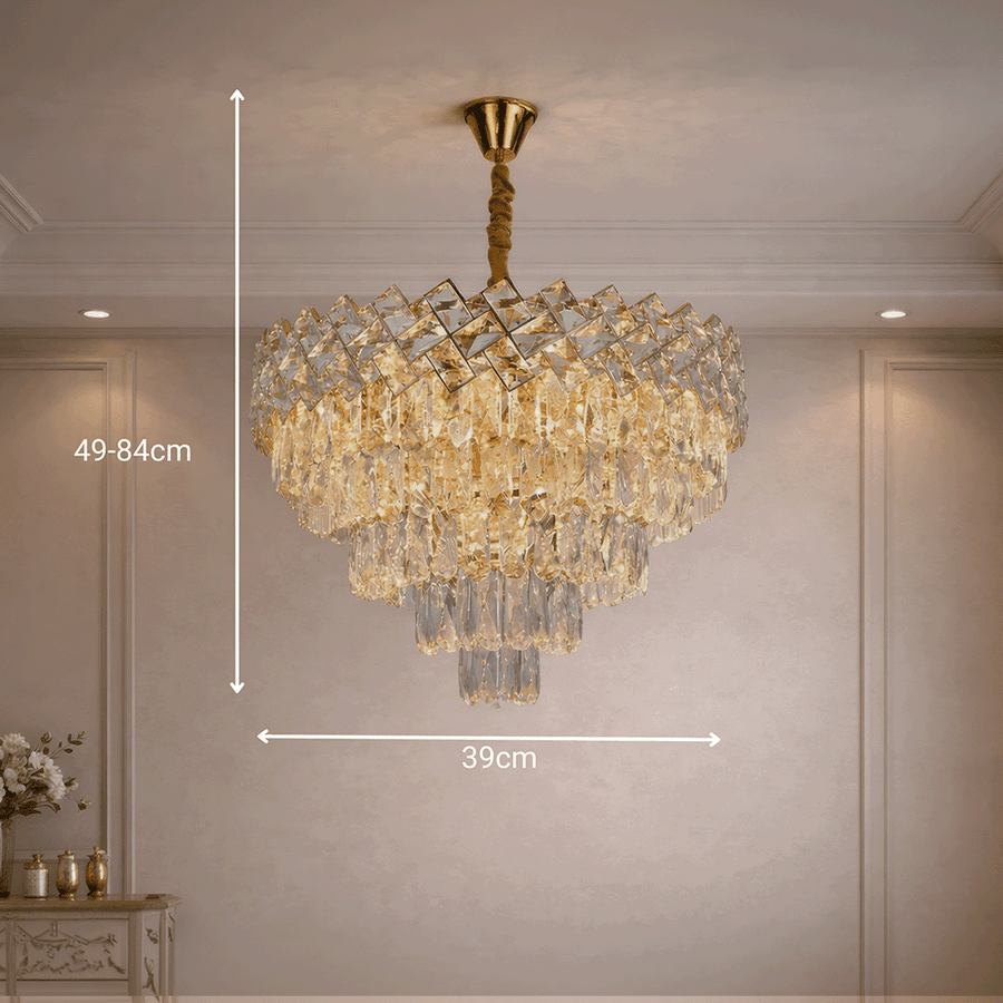 Lampadario in Cristallo WINDSOR Elegance 8x E14, Diametro 39cm, Oro Lucido, Altezza Regolabile, Metallo e Cristallo Lampadari in Cristallo Titolo predefinito Alessandro Design