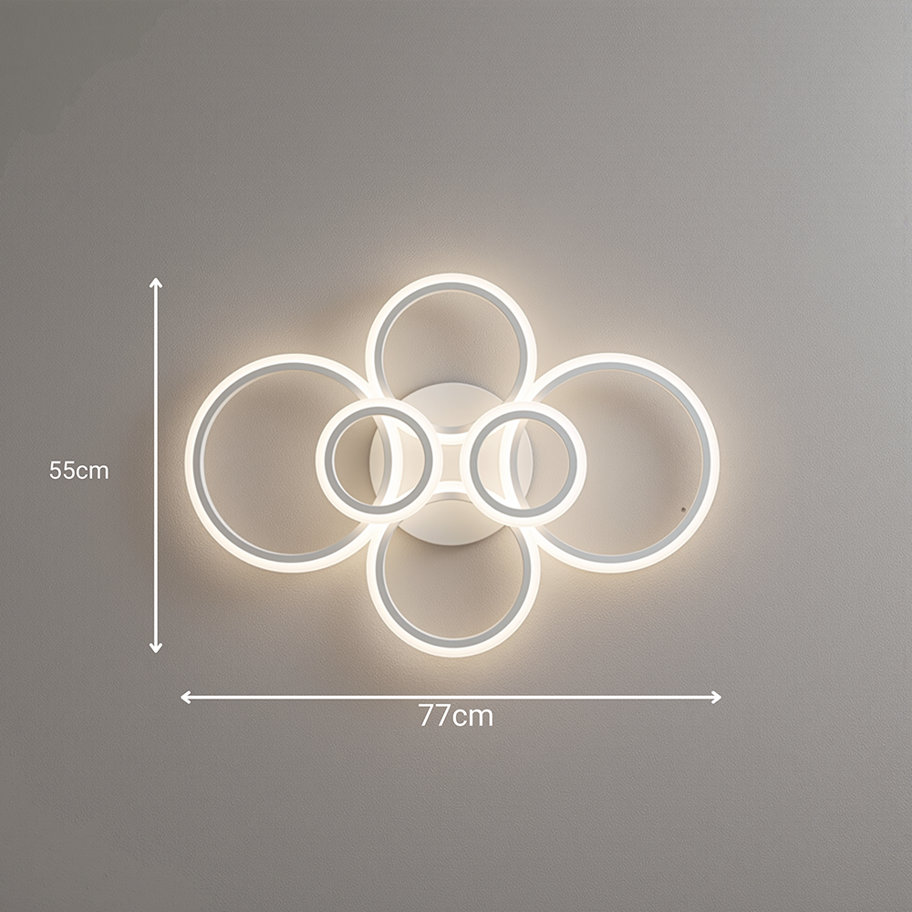 Lampadario a LED con telecomando BETTY 82W, 6 Cerchi, Luce Fredda/Calda/Neutra, Dimmerabile, Lampadario a LED Bianco con telecomando Titolo predefinito Alessandro Design
