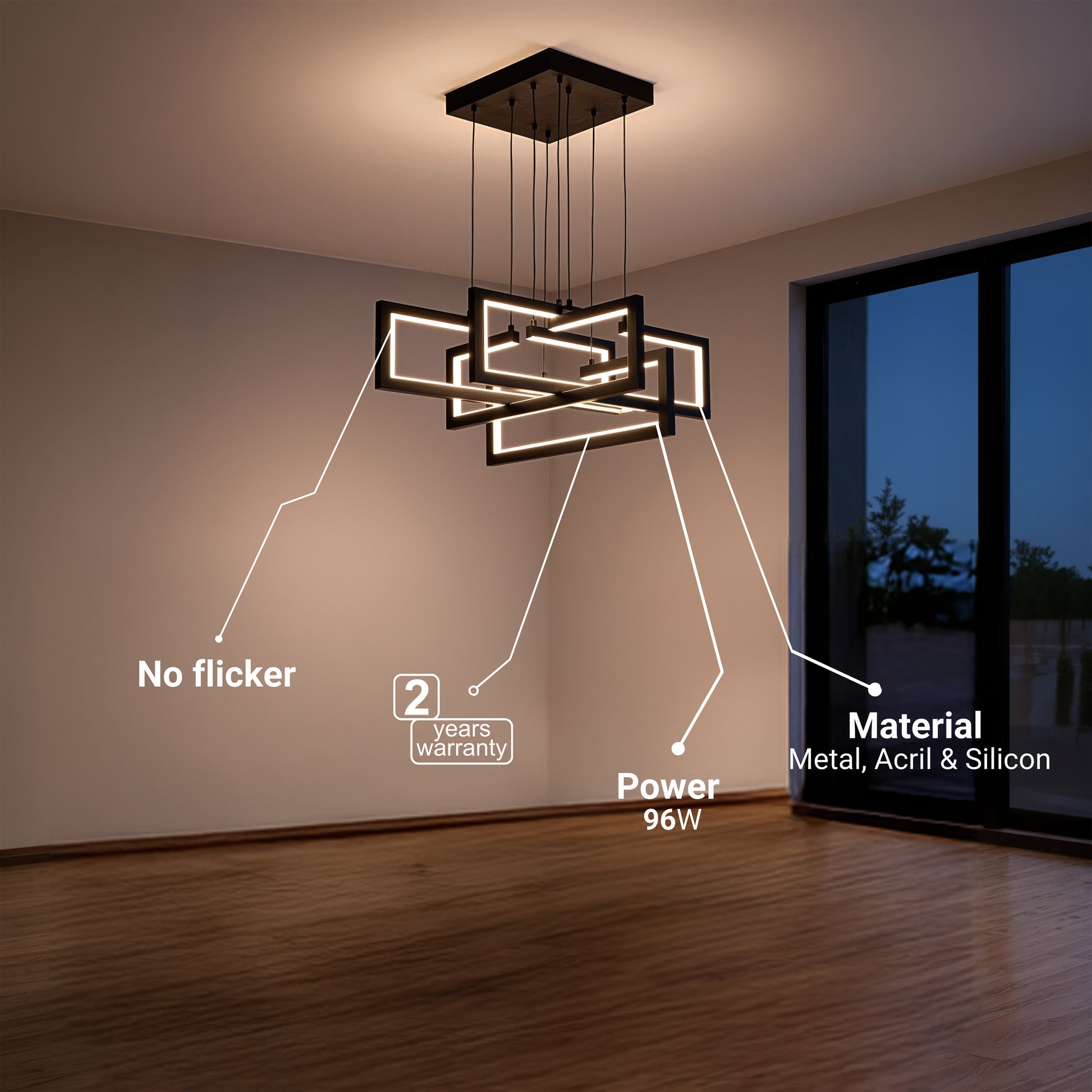 Lampadario LED con Telecomando, Sospensione 96W, 4 Elementi, Luce Fredda/Calda/Neutra, Dimmerabile, Altezza Regolabile, Nero Lampadari LED con Telecomando Titolo predefinito Alessandro Design